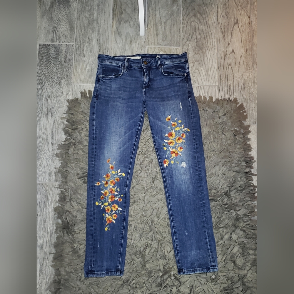 Anthropologie Pilcro Slim Boyfriend Jeans Floral Embroidery